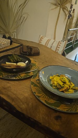 Dolmas (left) and potato & mushroom on the right at Manipura Ethic Cafe & Bar in Baku