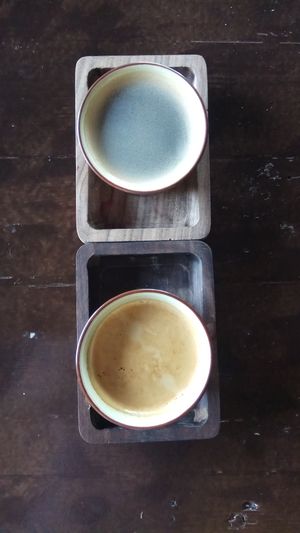 Coffee with coconut milk at Manipura Ethic Cafe & Bar in Baku