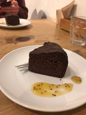 Rich chocolate cake (very yum) at Natural Harmony Coa in Yokohama