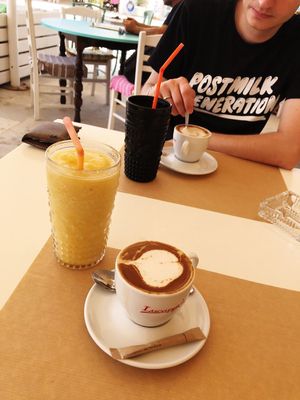 They have homemade almond milk and their smoothies are delicious. Although I was not able to finish it because I had also ordered food. Very filling at Thai Me up in Ios