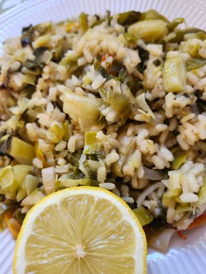 Leek and rice at Oikeio in Athens