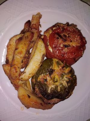 Gemista - be aware of the cheese on top!! I didn't know it has when I'd ordered it.. at Oikeio in Athens