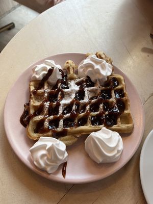 Waffles with rhubarb jam and cream   at Kattakaffihusid in Reykjavik