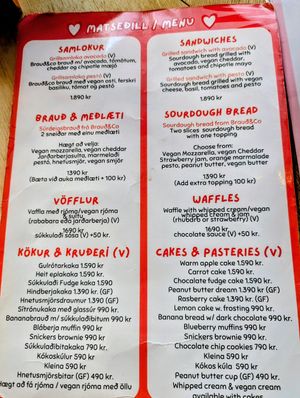 Menu at Kattakaffihusid in Reykjavik