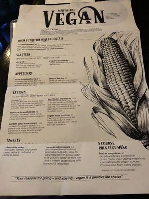 vegan menu at Mayahuel in Sacramento