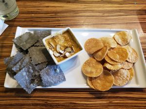 Chipotle almond dip, with two kinds of chips. Mmmm! at Mayahuel in Sacramento