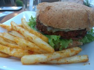 Falafel hamburguer. Awesome. at Ozz Garden in Itajai