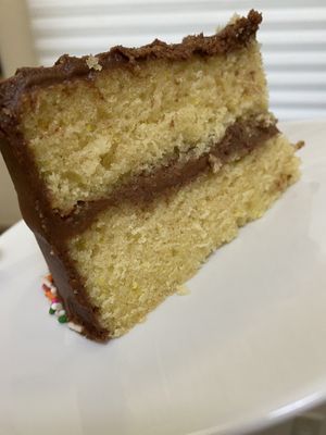 My bday cake for 2020. Yellow cake with fudge frosting  at Baked Vegan in Port Chester