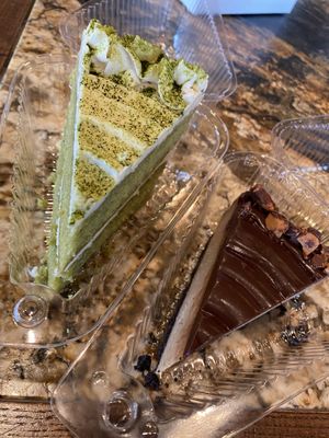Matcha cake and chocolate peanut butter cheesecake  at Baked Vegan in Port Chester