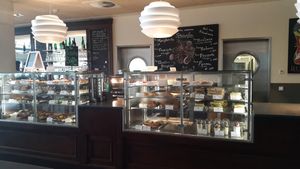 Inside coffee bar for self service food (lower floor,  at Dinzler Kaffeerösterei AG in Irschenberg