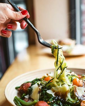 Zucchini Spaghetti + Eggplant Meatballs at B.GOOD - Washington St in Boston