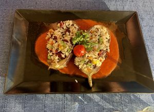 Gefüllte Aubergine (egg plant filled with vegetables and rice)  at Hotel Zum Schiff in Meersburg