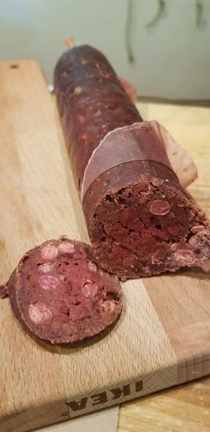 They make their vegan salami also on spot. at Vegan Italy in Tallinn