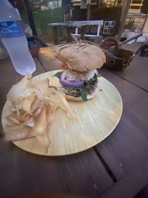 Vegan burger  at Pook Chuuk in Tulum
