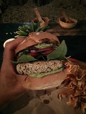 Veg burger (no cheese) - unbelievable! at Pook Chuuk in Tulum