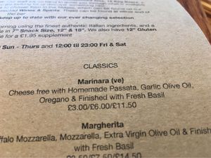 Marinara vegan pizza on menu  at Newcastle Tap in Newcastle Upon Tyne