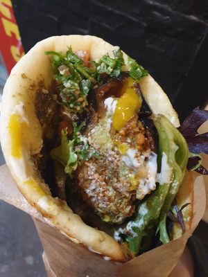 Falafel+veggie zaatar wrap w/mango sauce $16.00 at Falafel Place in Collingwood
