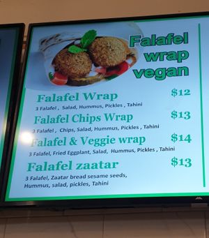Menu Aug 2024 at Falafel Place in Collingwood