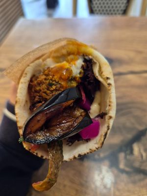 Falafel + veggie (fried eggplant) wrap $14 at Falafel Place in Collingwood