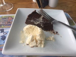Chocolate and coconut tart and vegan ice cream at The Crown in Catton in Hexham