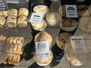 Pie and Vegan sausage roll selection at The Black Olive Delicatessen in Southwold