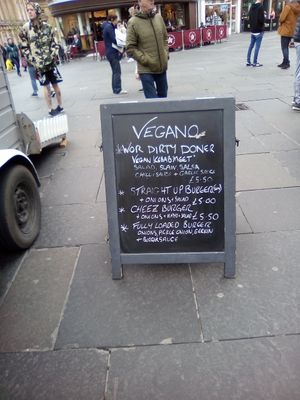 Price board for food. at Vegano - Food Truck in Newcastle Upon Tyne