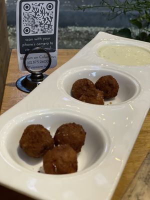 Crab cakes delish but tiny at Blossom Restaurant on Columbus in New York City