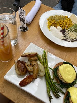 Omg one of my fave restaurants! I got the tofu Florentine (bottom) and my friend got the huevos rancheros. HIGHLY recommend! The pistachio ice cream is also SO good! at Blossom Restaurant on Columbus in New York City