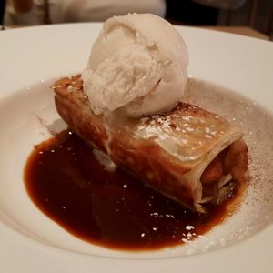 Apple strudel with vanilla ice cream at Blossom Restaurant on Columbus in New York City