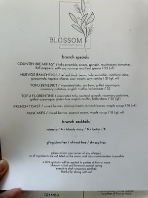 Brunch Menu  at Blossom Restaurant on Columbus in New York City