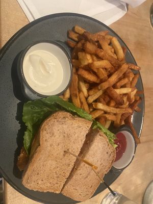 BLT on gluten-free bread accompanied with chips and truffle dip   at Blossom Restaurant on Columbus in New York City