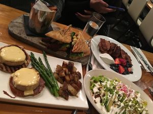 Southern seitan, tofu Benedict, bacon French toast, and chilequiles  at Blossom Restaurant on Columbus in New York City