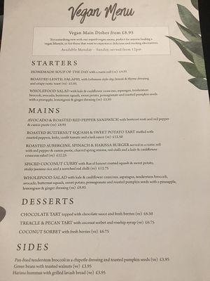 Vegan menu on request at The Plough Inn in Dartford
