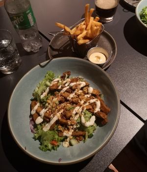 Vegan Kebabsalad with fries at Vegamot in Bildudalur