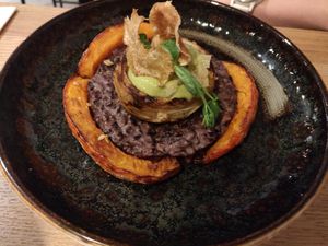 Hokkaido pumpkin, lentils and artichoke at Waku Waku in Utrecht