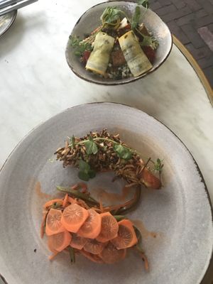Carrot and tempeh and zucchini starters, healthy and delicious!  at Waku Waku in Utrecht