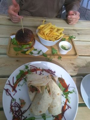 Burger and no chicken wrap at Waku Waku in Utrecht