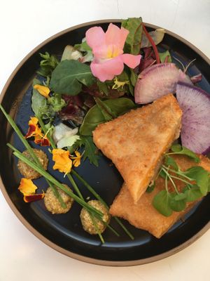 Vegan cheese soufflé at Waku Waku in Utrecht