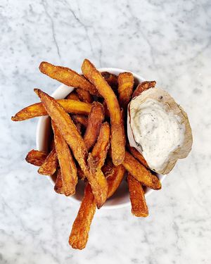 SWEET POTATO FRIES WITH TRUFFLE MAYO at Waku Waku in Utrecht