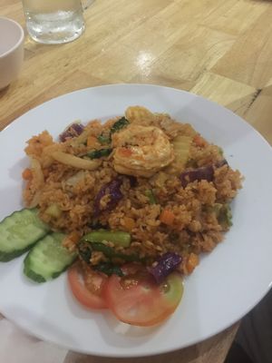 Fried rice with mock shrimp  at Sabay Vegilicious in Phnom Penh