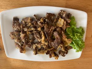 Fried beef strips  at Sabay Vegilicious in Phnom Penh