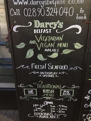 Sign outside  at Darcy's in Belfast