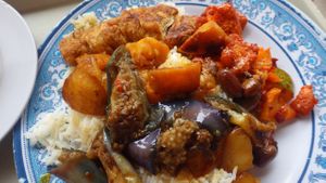 Seitan, aubergine and bean curd rice mezze at Southern Palace in East Singapore