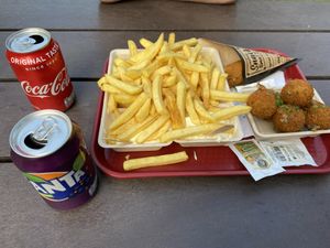 Fries and vegan bitterballen & kroket :) at De Eekhoorn in Rotterdam