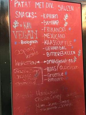 Part of the menu with vegan choices at De Eekhoorn in Rotterdam