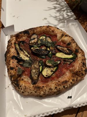 Vegan marinara pizza with side roasted veggies on top (asked through special request not on menu)  at Il Ruttino in Sorrento