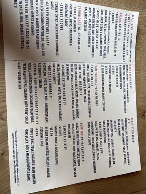 Menu  at Owl Sprit in Port Townsend