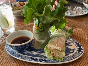 Cay Me - Fresh Tofu Roll
Organic tofu, lettuce, jicama, carrot, shredded coconut, roasted peanuts, Vietnamese herbs, Mẹ’s Sweet Soy Sauce. at Anh and Chi in Vancouver