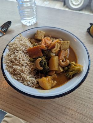 Tofu massaman curry with rice at Rawdish in Luxembourg City