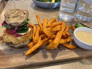 Mushroom burger at Trei Cafe in Glen Waverley